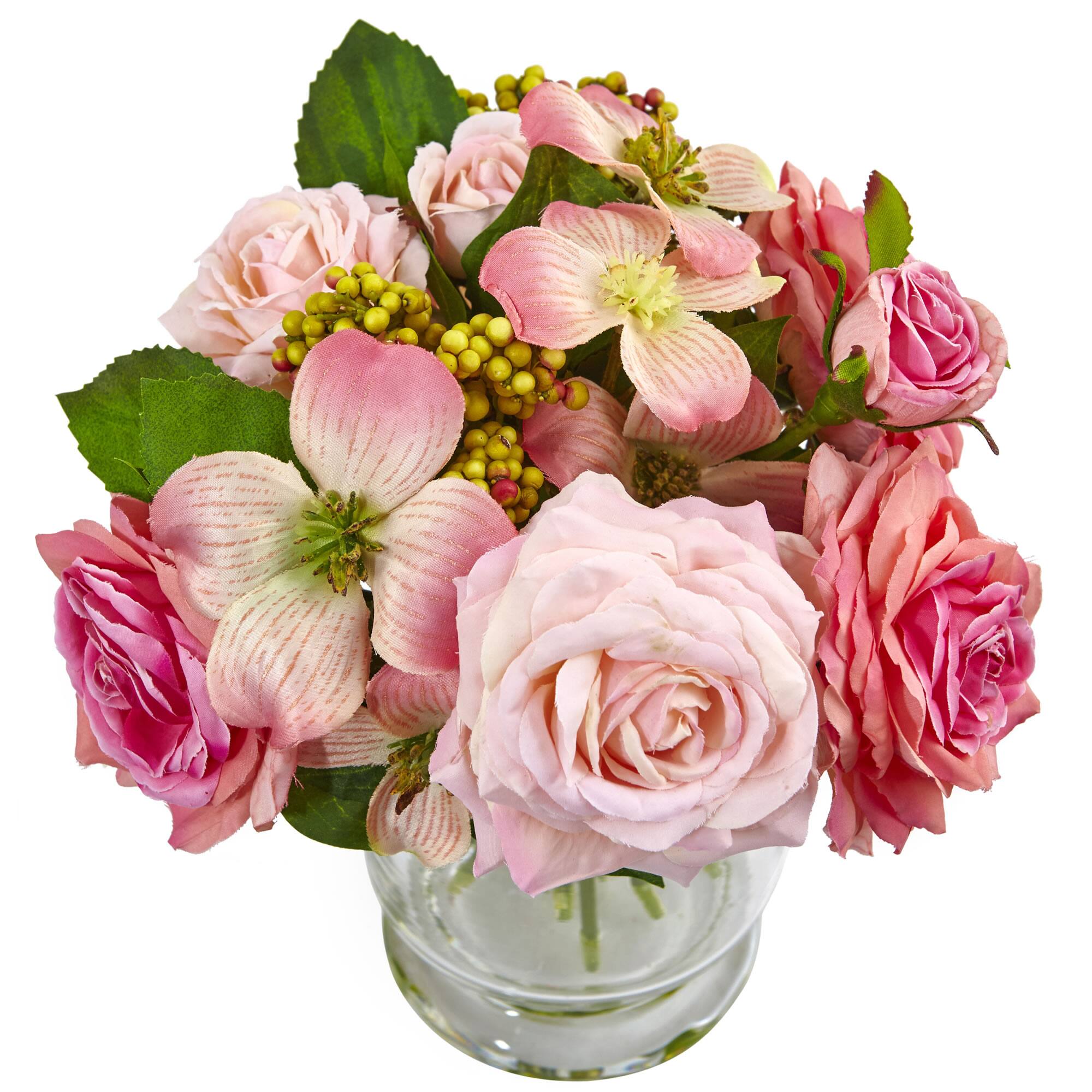 10" Rose & Berry Arrangement in Glass Vase